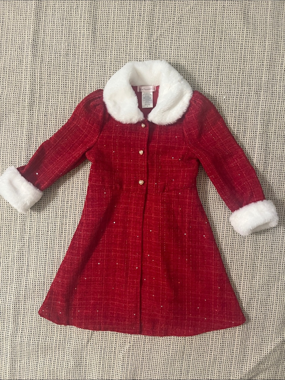 Love Squared Girls Red Coat with White Faux-Fur Trim